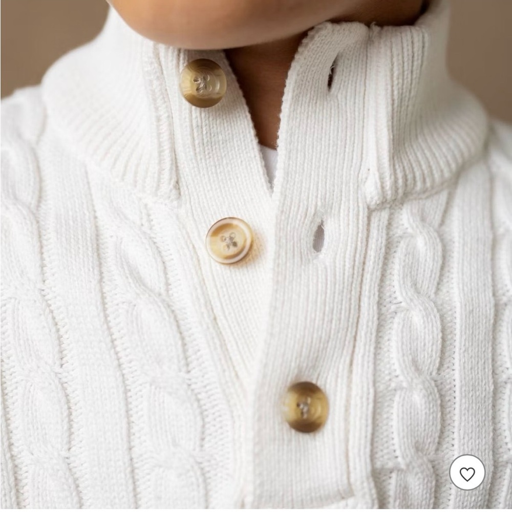 Hope & Henry Boys' Organic Mock Neck Cable Sweater with Buttons, Kids New No Tag - Picture 3 of 4